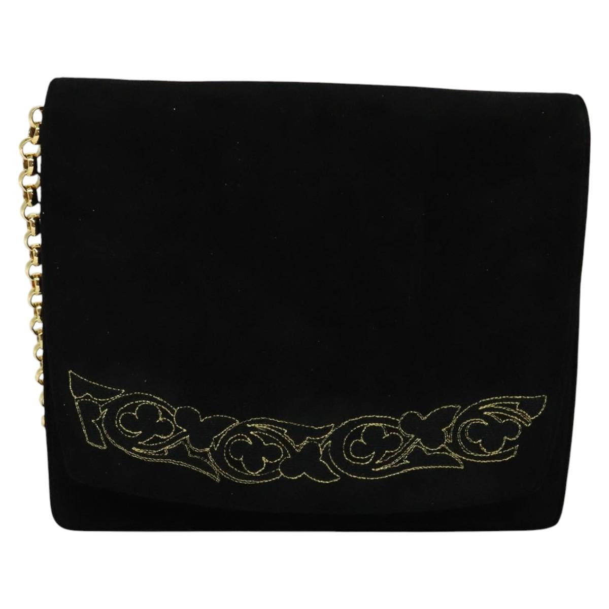 Salvatore Ferragamo Chain Shoulder Bag Suede Black Gold Auth EC847