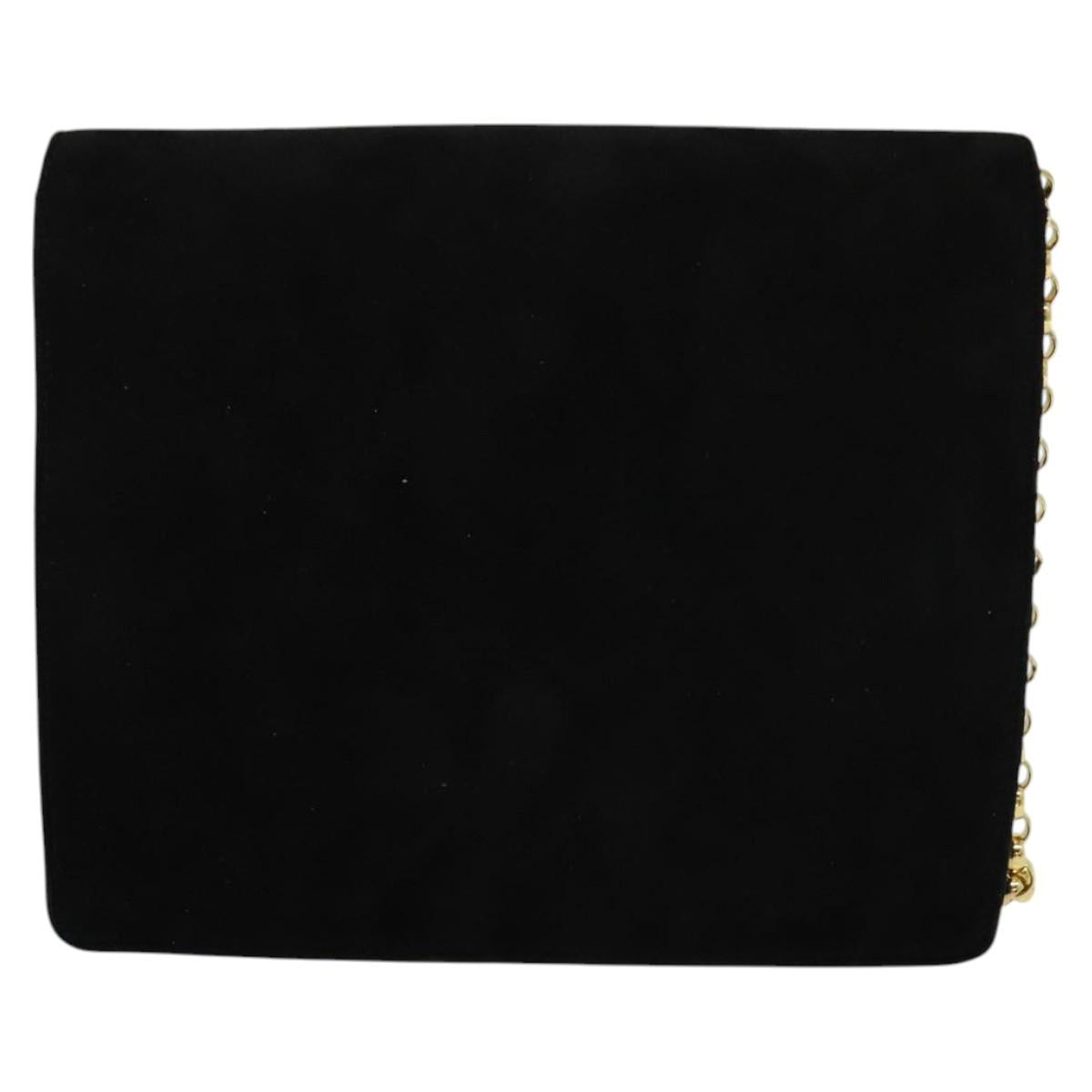 Salvatore Ferragamo Chain Shoulder Bag Suede Black Gold Auth EC847