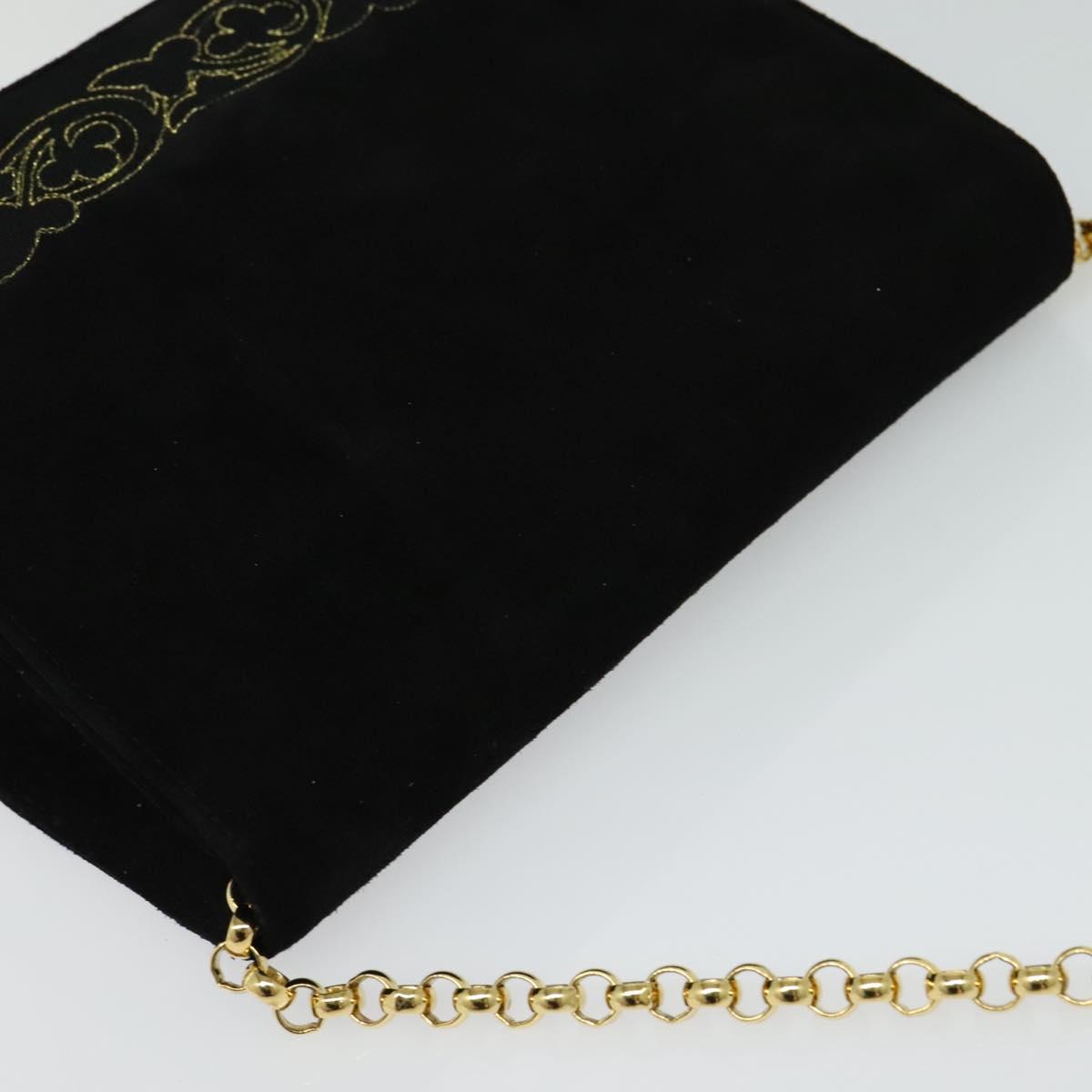 Salvatore Ferragamo Chain Shoulder Bag Suede Black Gold Auth EC847