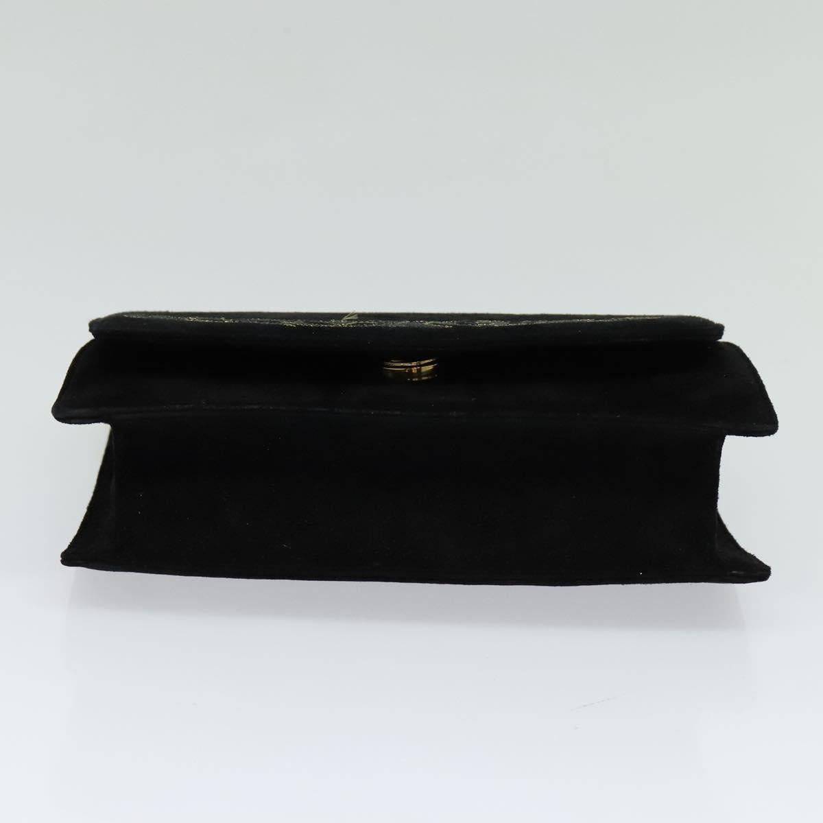 Salvatore Ferragamo Chain Shoulder Bag Suede Black Gold Auth EC847