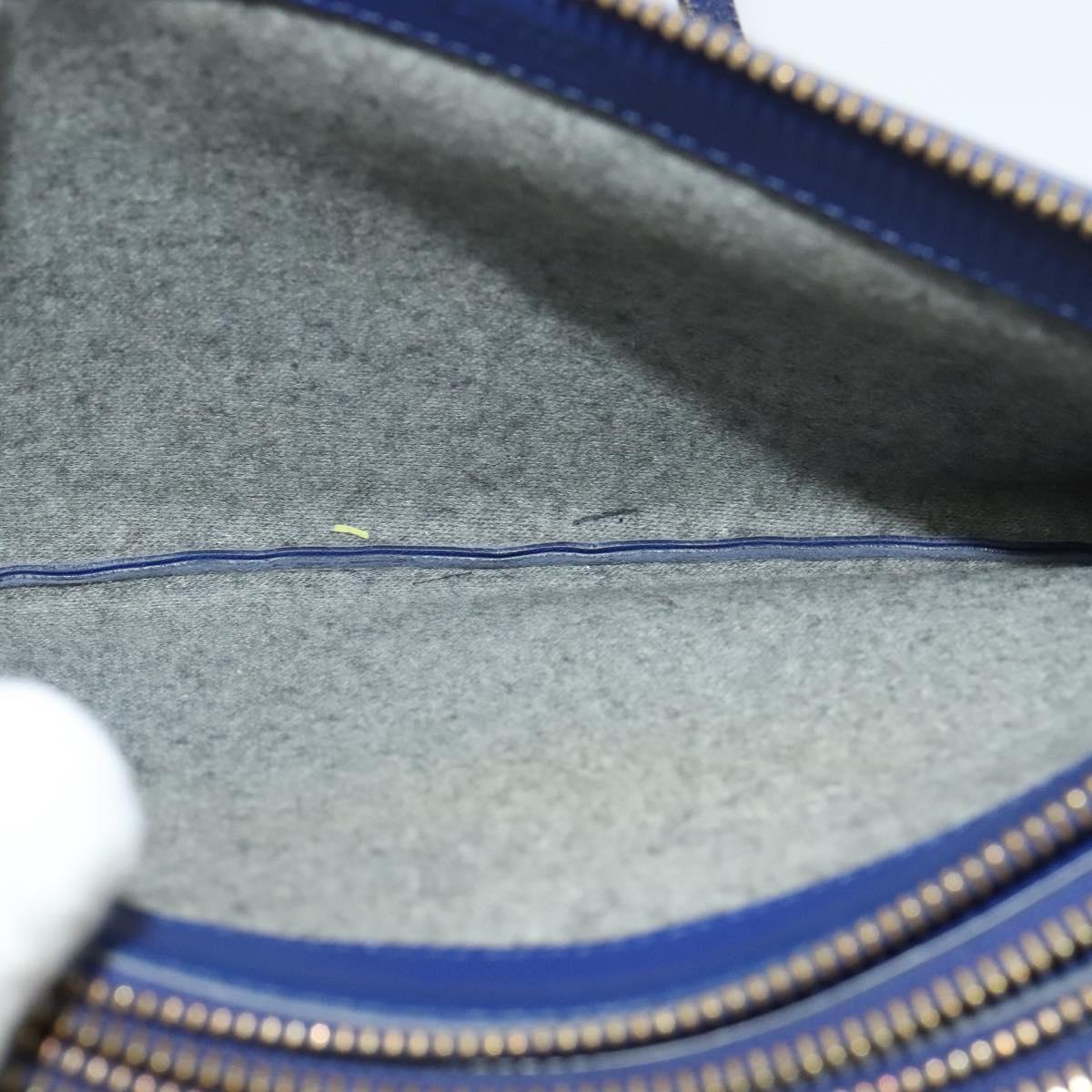 CELINE Trio Shoulder Bag Leather Blue Gold Auth EC863