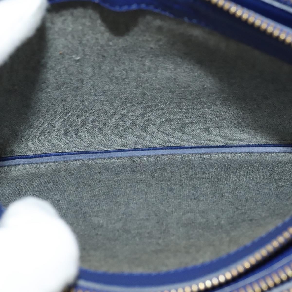 CELINE Trio Shoulder Bag Leather Blue Gold Auth EC863