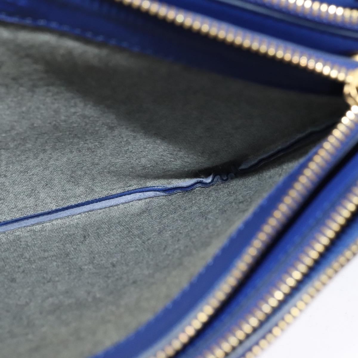 CELINE Trio Shoulder Bag Leather Blue Gold Auth EC863