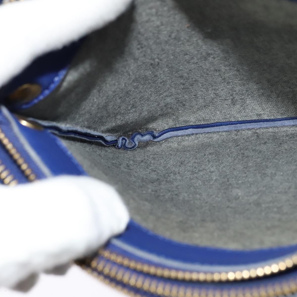 CELINE Trio Shoulder Bag Leather Blue Gold Auth EC863