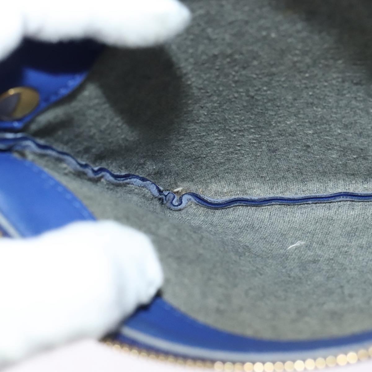 CELINE Trio Shoulder Bag Leather Blue Gold Auth EC863