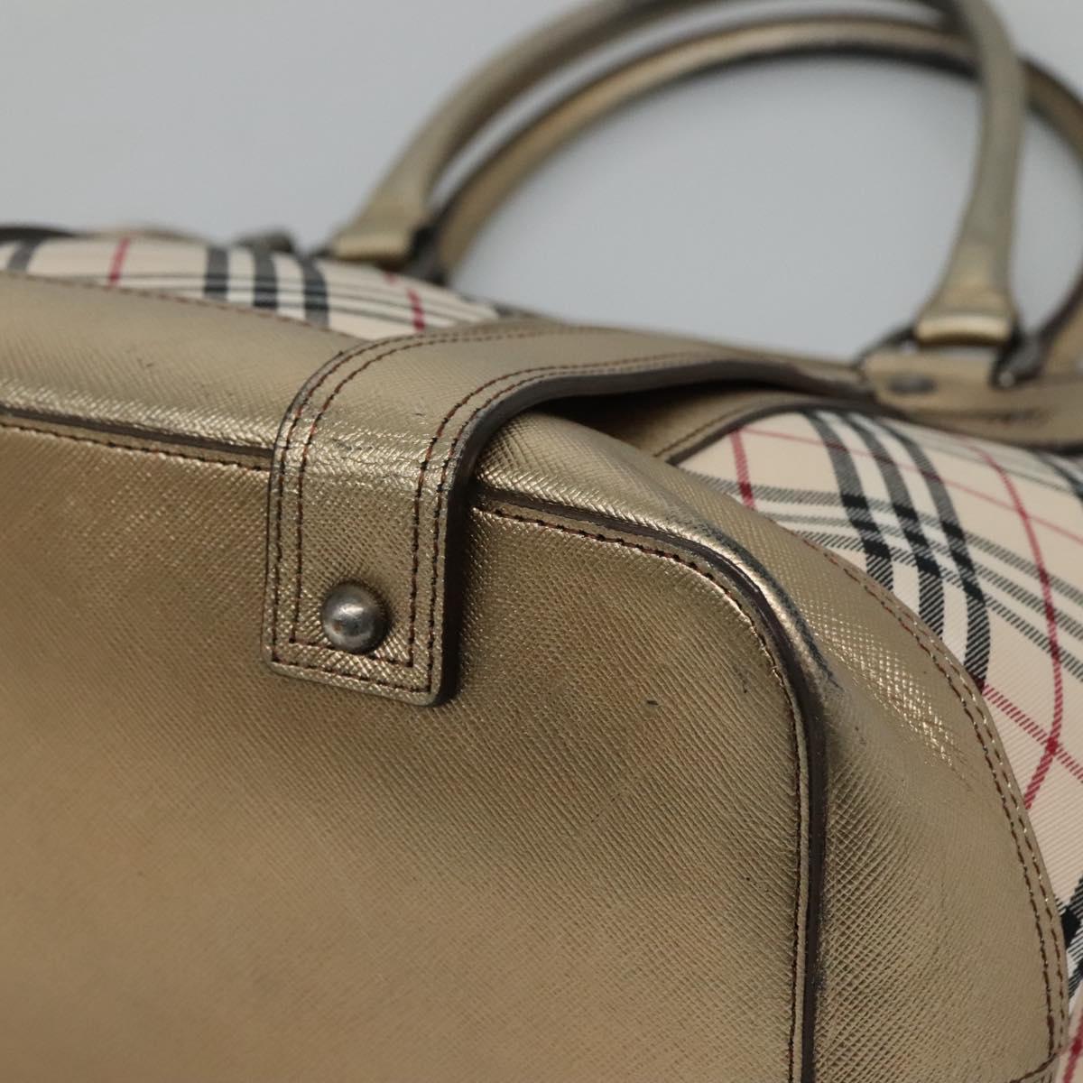 BURBERRY Nova Check Tote Bag Canvas Beige Gold Auth EC868