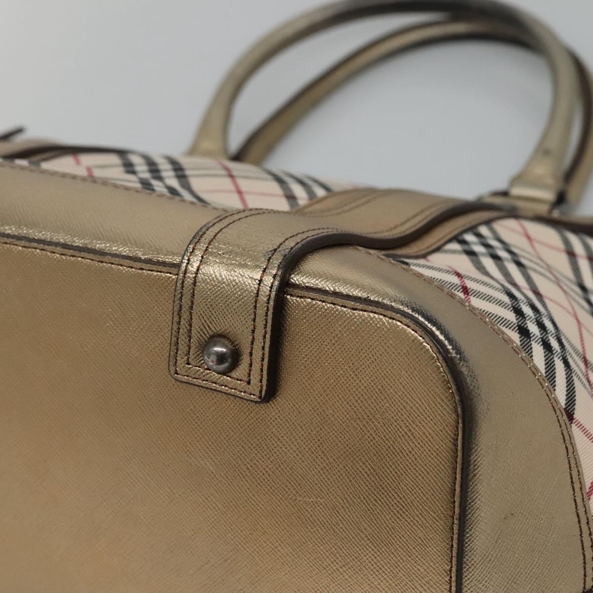 BURBERRY Nova Check Tote Bag Canvas Beige Gold Auth EC868