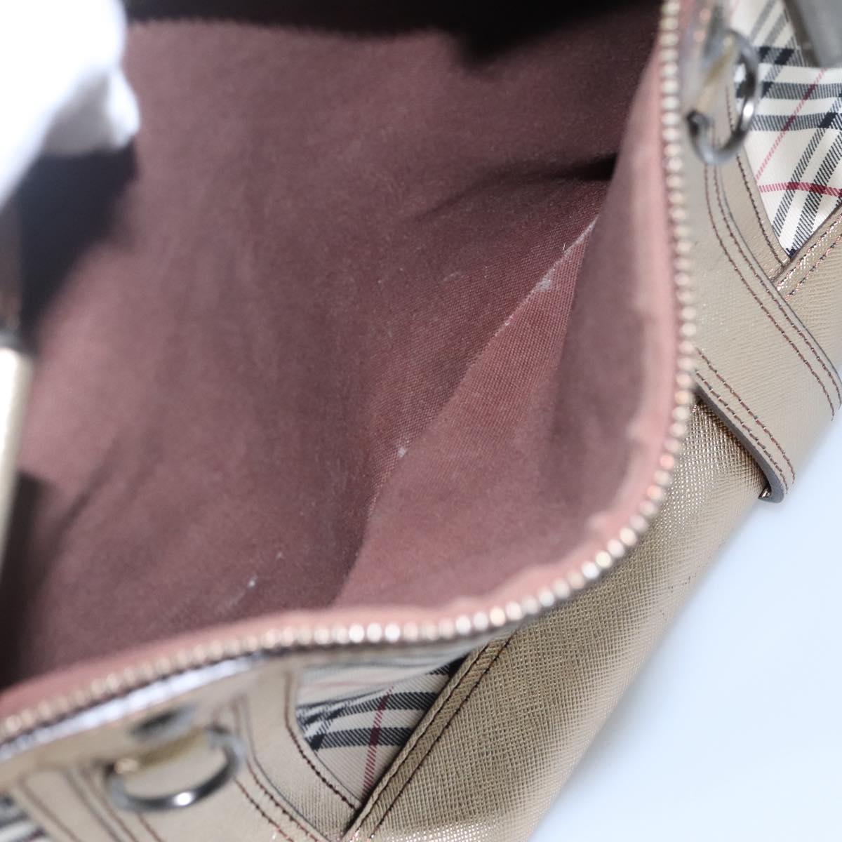 BURBERRY Nova Check Tote Bag Canvas Beige Gold Auth EC868