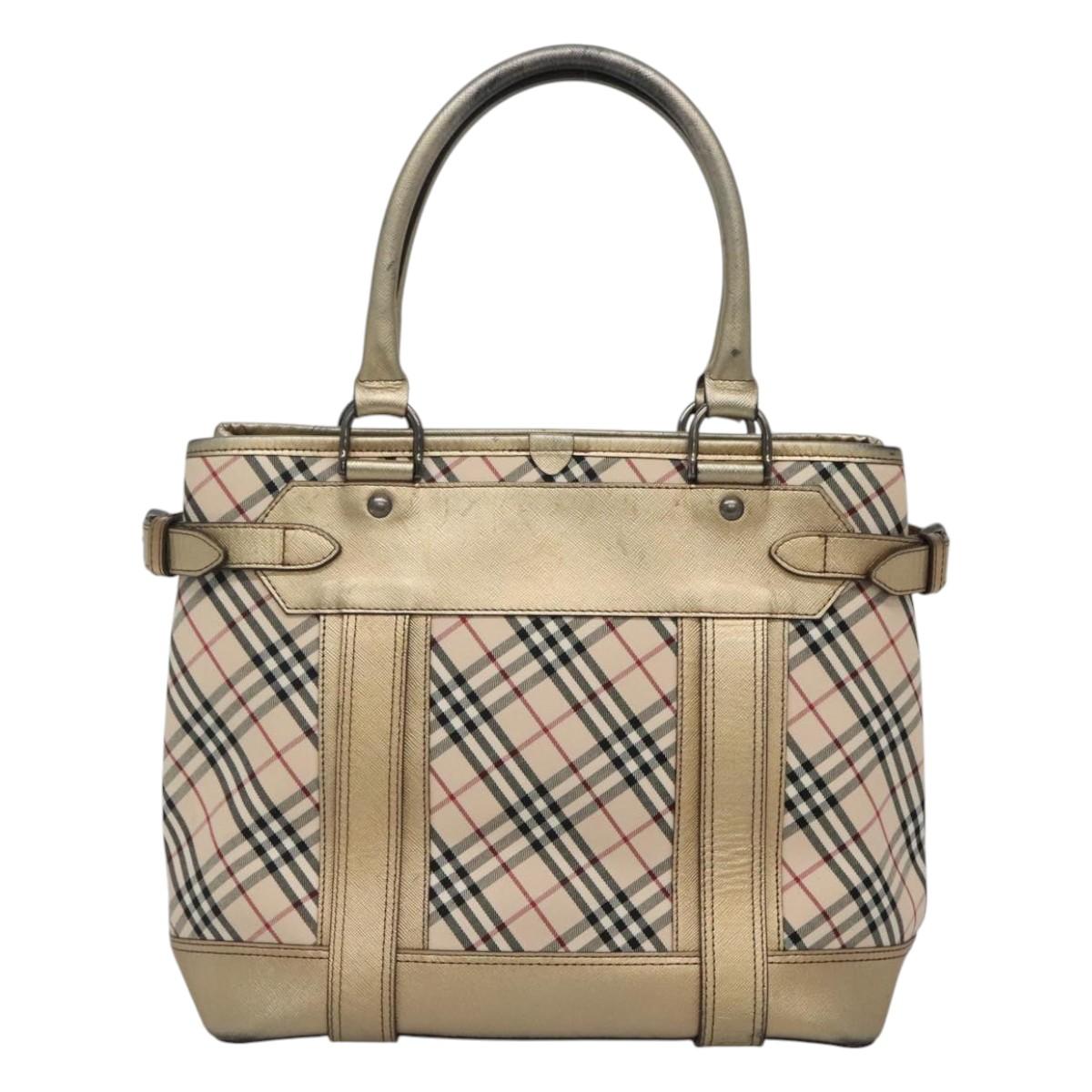 BURBERRY Nova Check Tote Bag Canvas Beige Gold Auth EC868