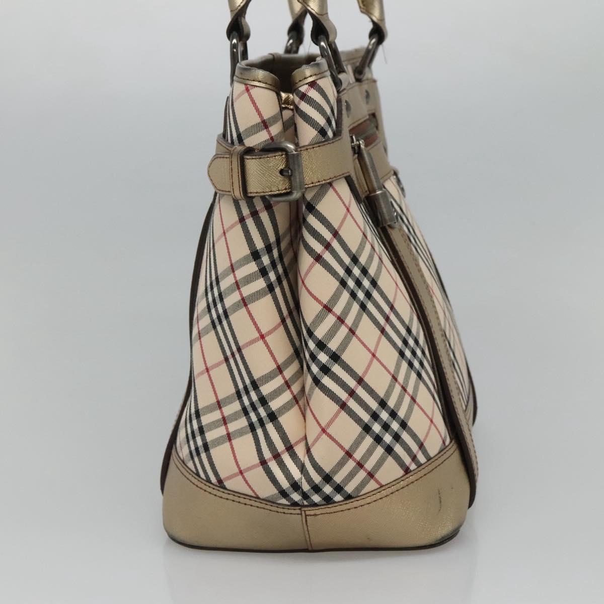 BURBERRY Nova Check Tote Bag Canvas Beige Gold Auth EC868