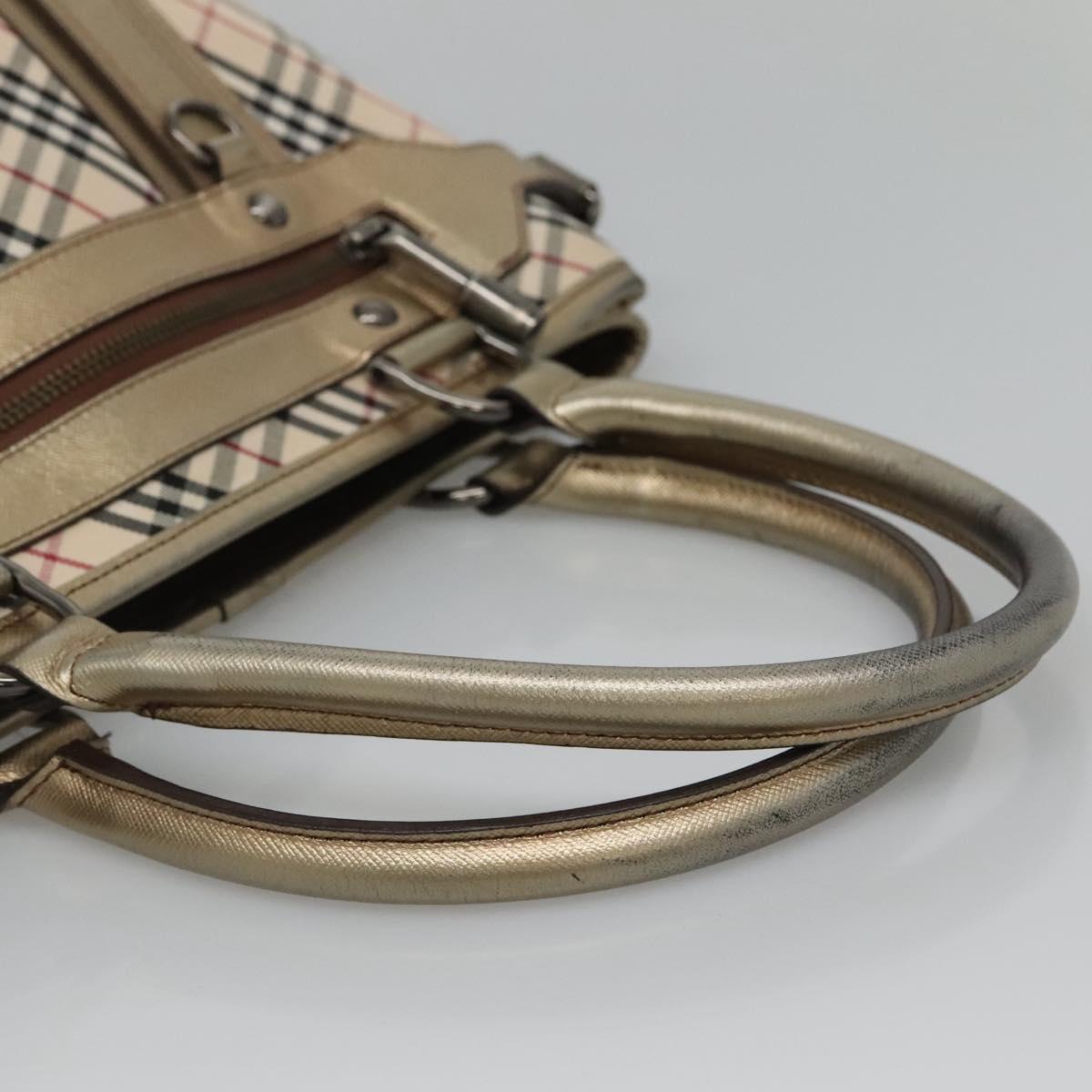 BURBERRY Nova Check Tote Bag Canvas Beige Gold Auth EC868