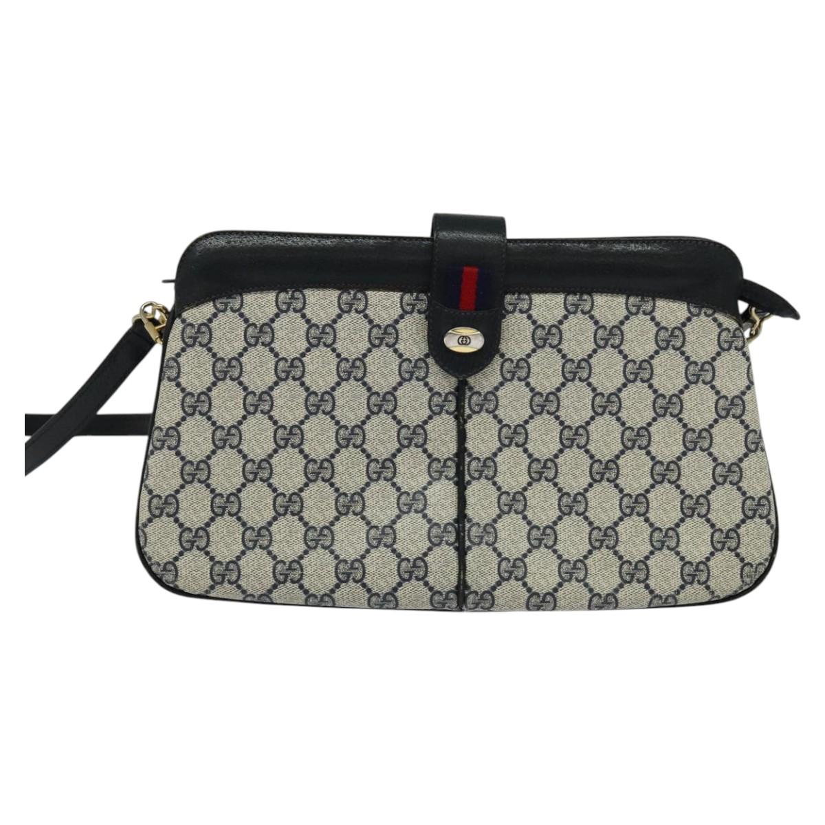 GUCCI GG Supreme Sherry Line Shoulder Bag PVC Navy Gold 904 02 043 Auth EC871