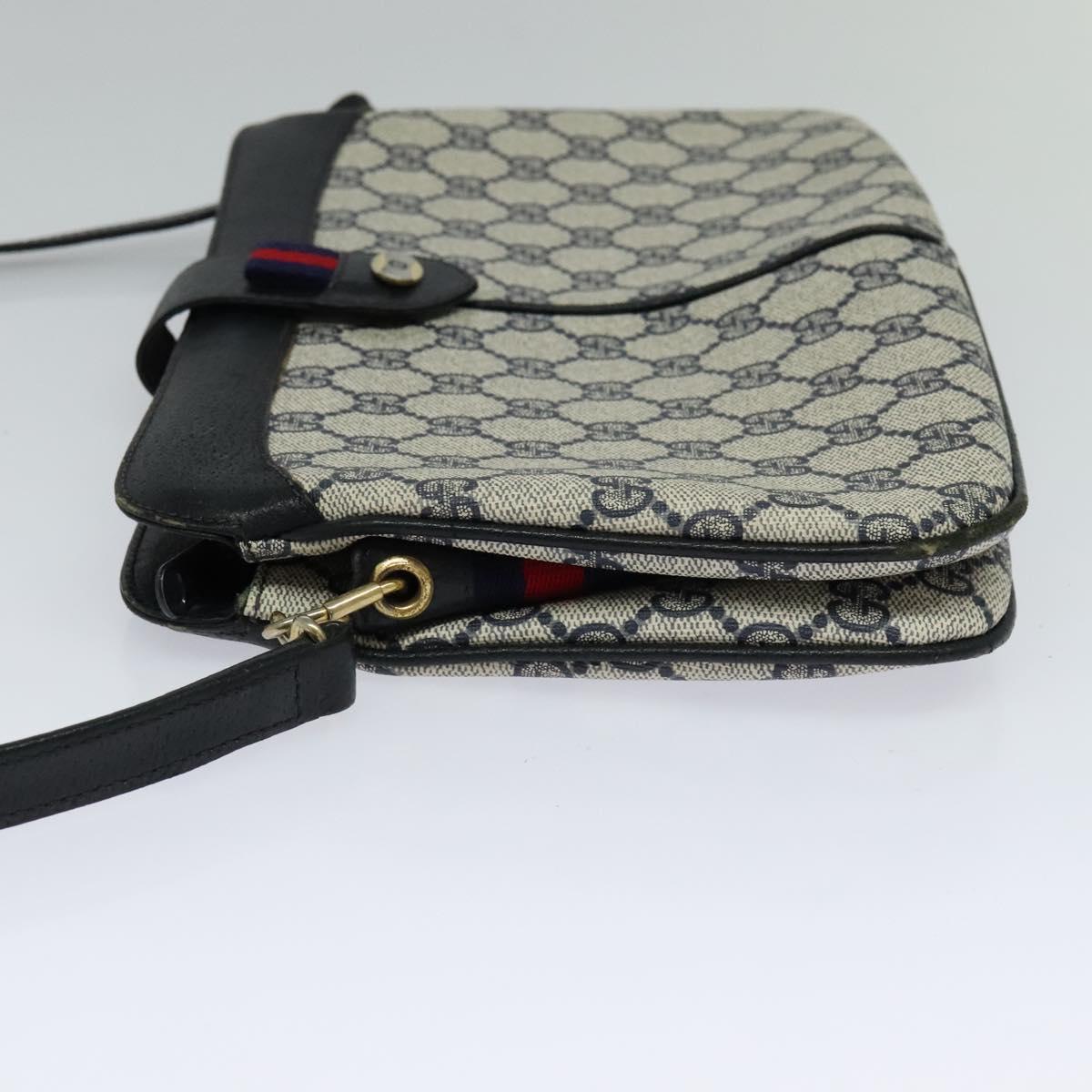 GUCCI GG Supreme Sherry Line Shoulder Bag PVC Navy Gold 904 02 043 Auth EC871