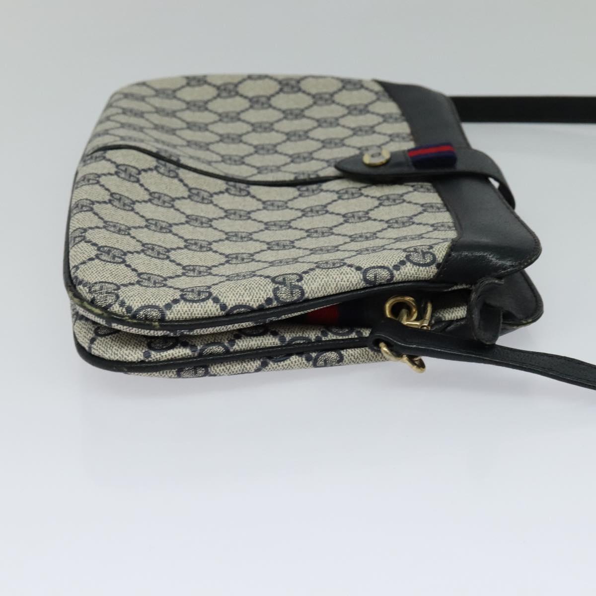 GUCCI GG Supreme Sherry Line Shoulder Bag PVC Navy Gold 904 02 043 Auth EC871