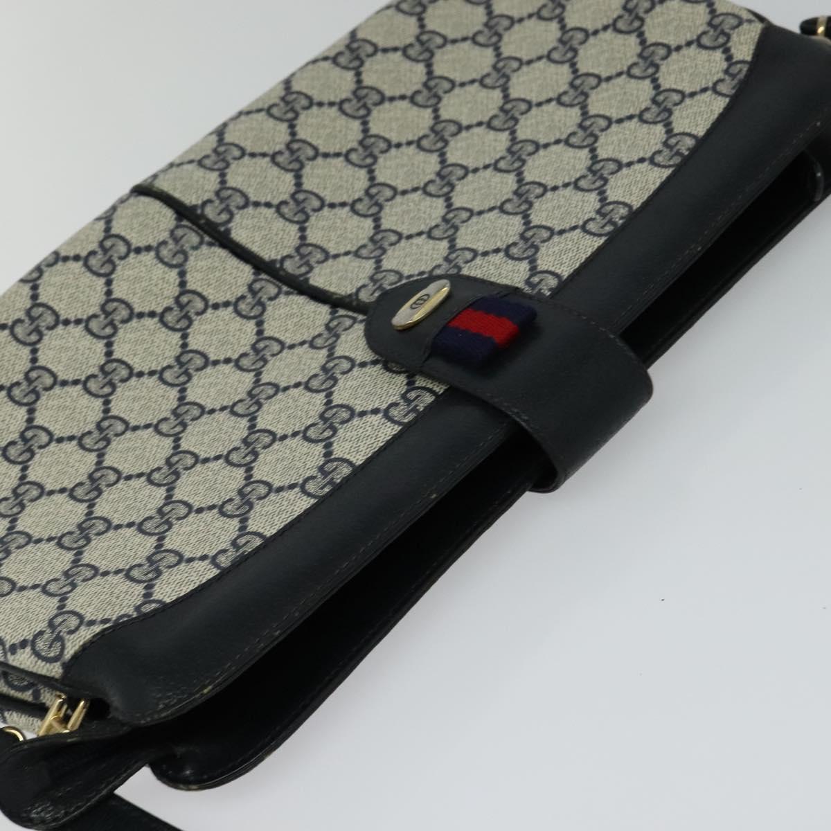GUCCI GG Supreme Sherry Line Shoulder Bag PVC Navy Gold 904 02 043 Auth EC871