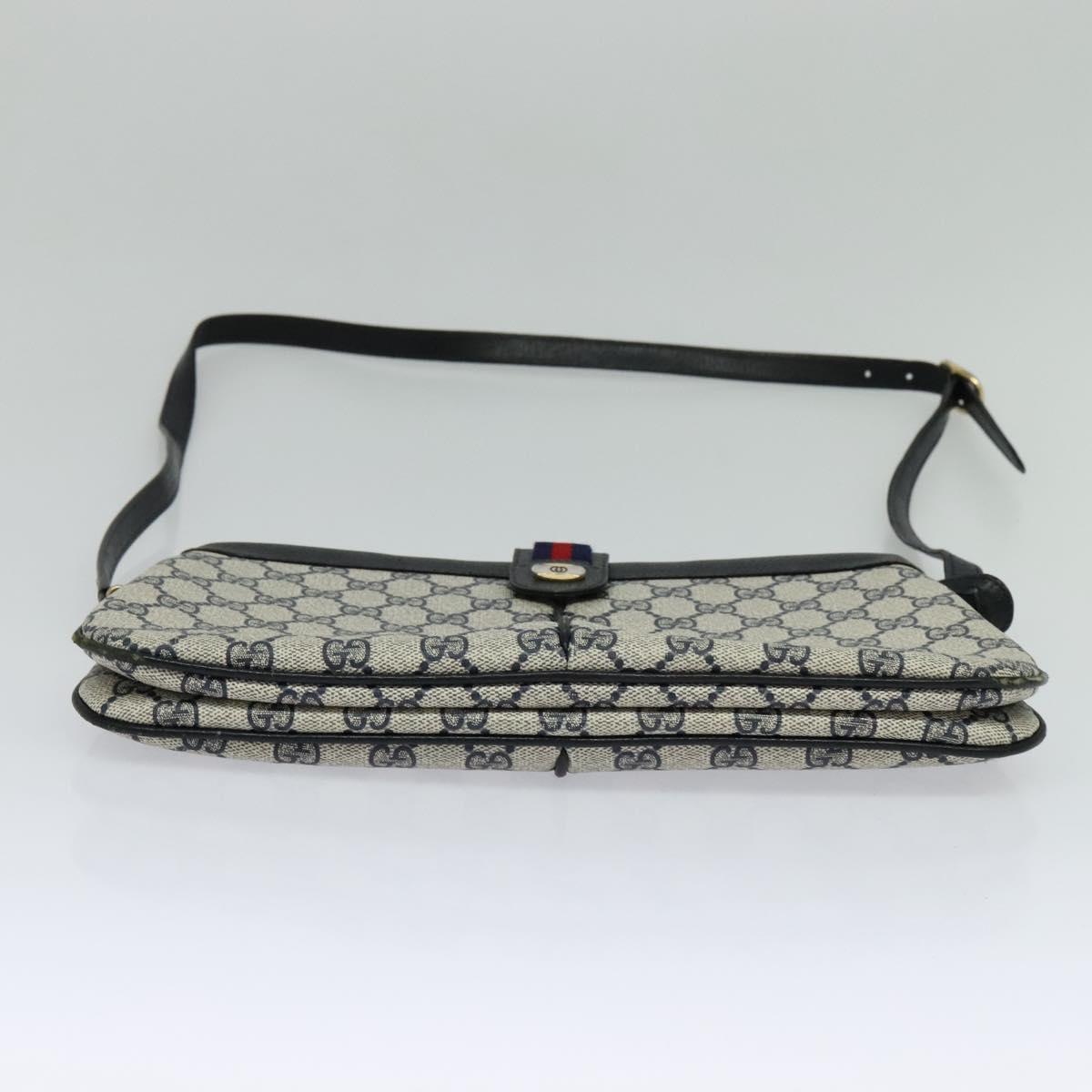 GUCCI GG Supreme Sherry Line Shoulder Bag PVC Navy Gold 904 02 043 Auth EC871