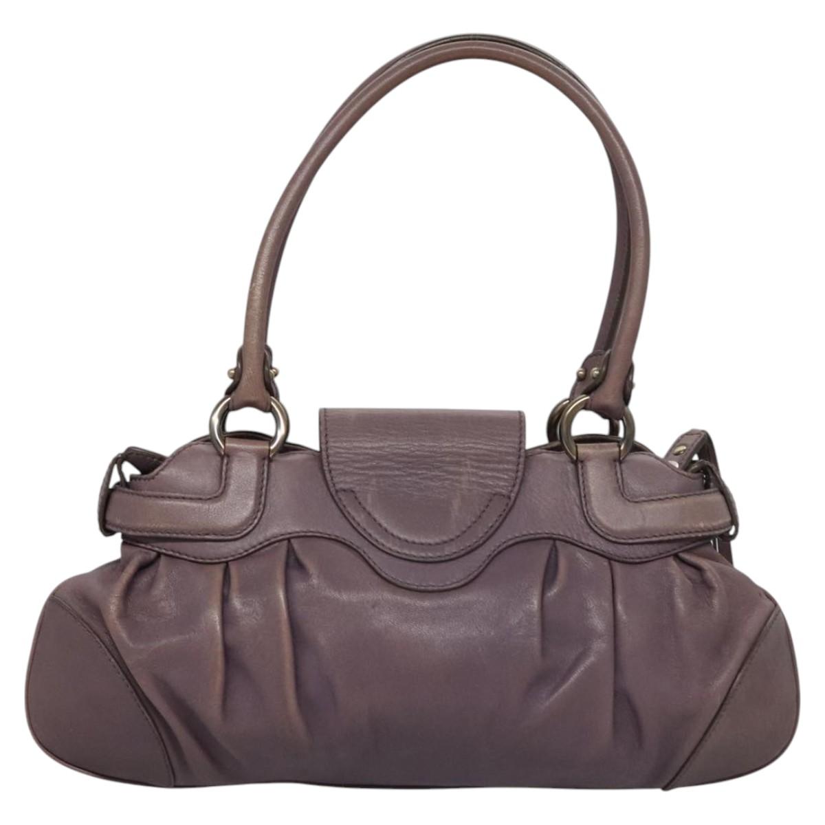 Salvatore Ferragamo Gancini Shoulder Bag Leather Purple Auth EC874