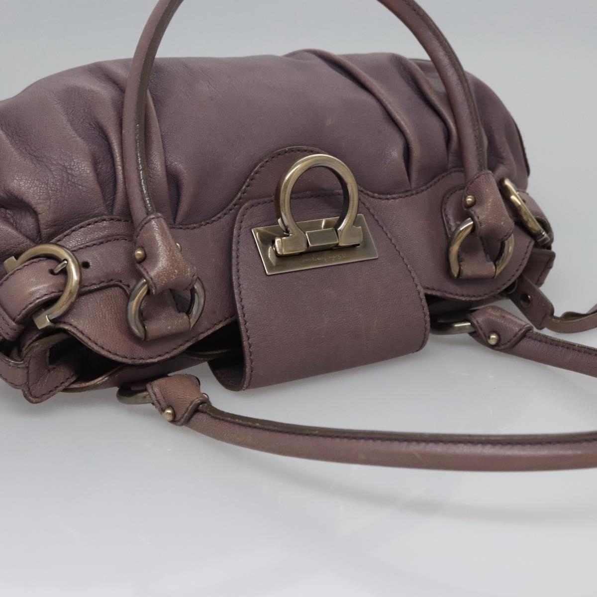 Salvatore Ferragamo Gancini Shoulder Bag Leather Purple Auth EC874