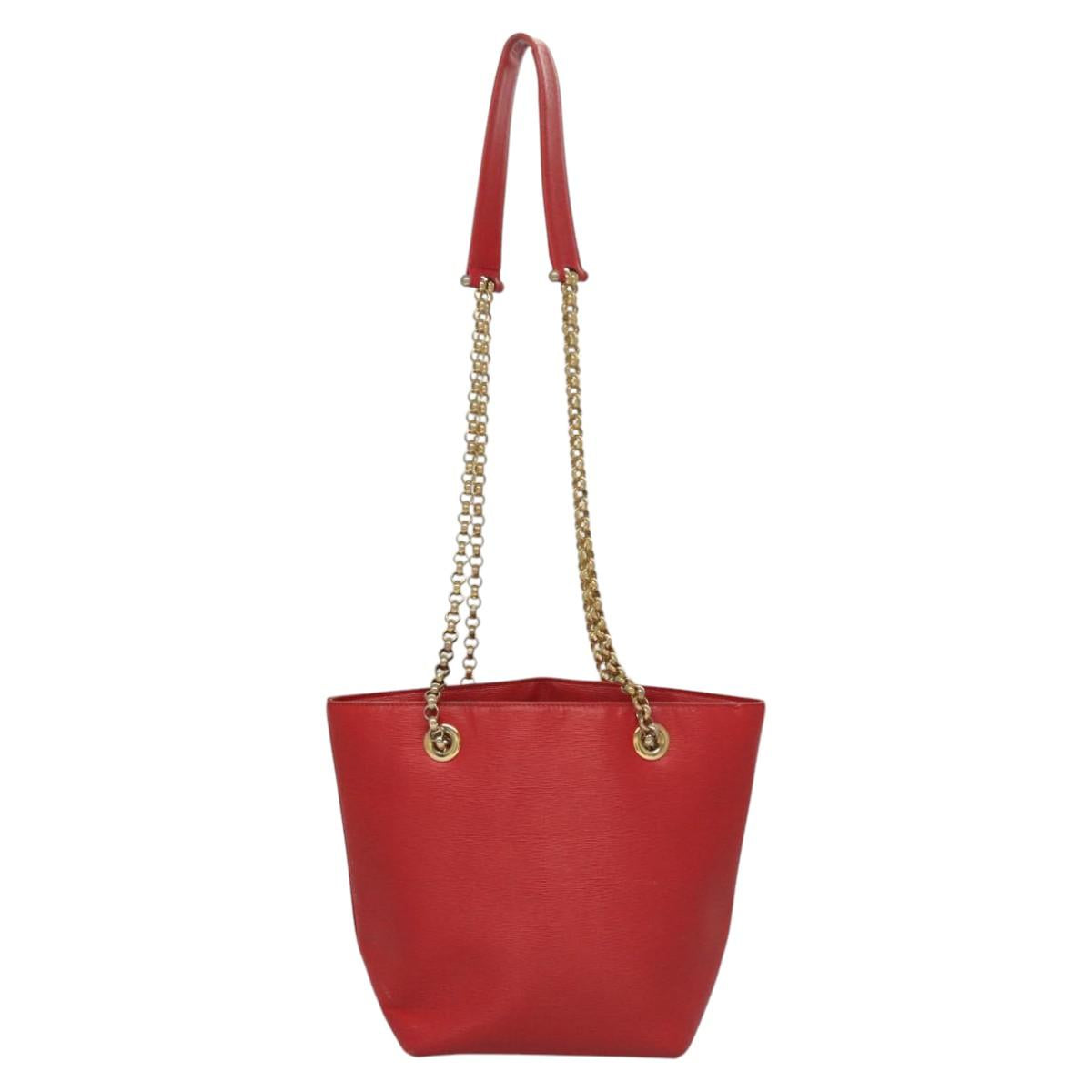 Chloe Chain Shoulder Bag Leather Red Gold Auth EC882