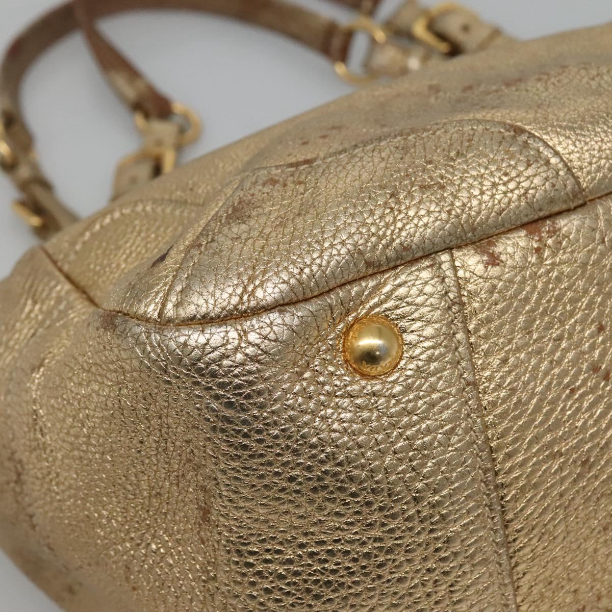 PRADA Tote Bag Leather Gold Tone Auth EC905