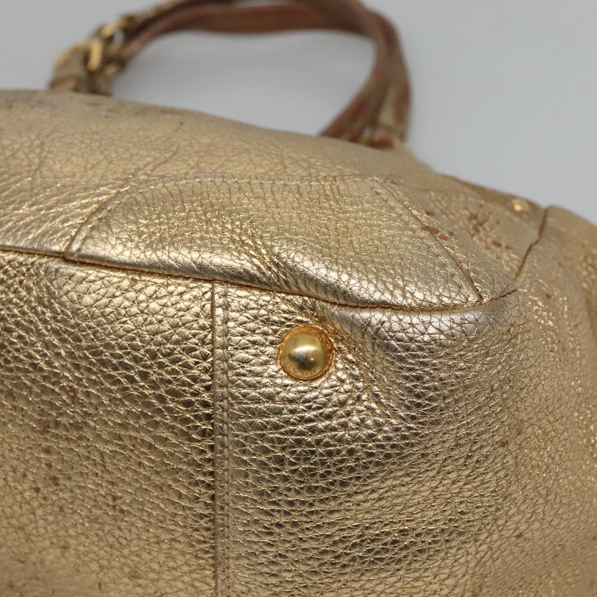 PRADA Tote Bag Leather Gold Tone Auth EC905