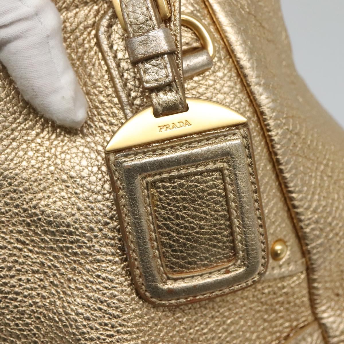 PRADA Tote Bag Leather Gold Tone Auth EC905