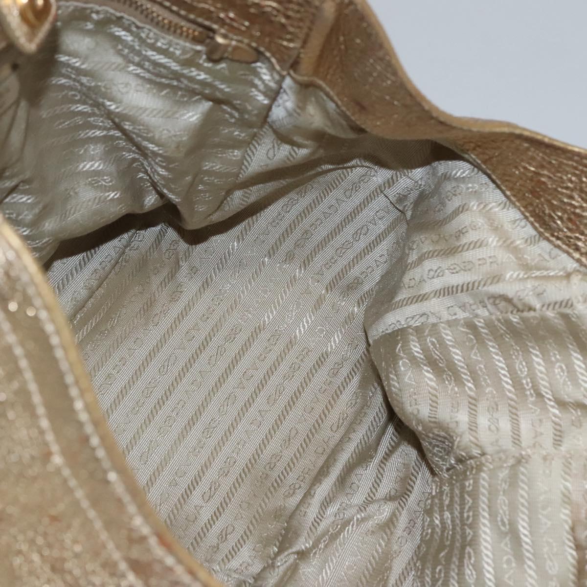 PRADA Tote Bag Leather Gold Tone Auth EC905