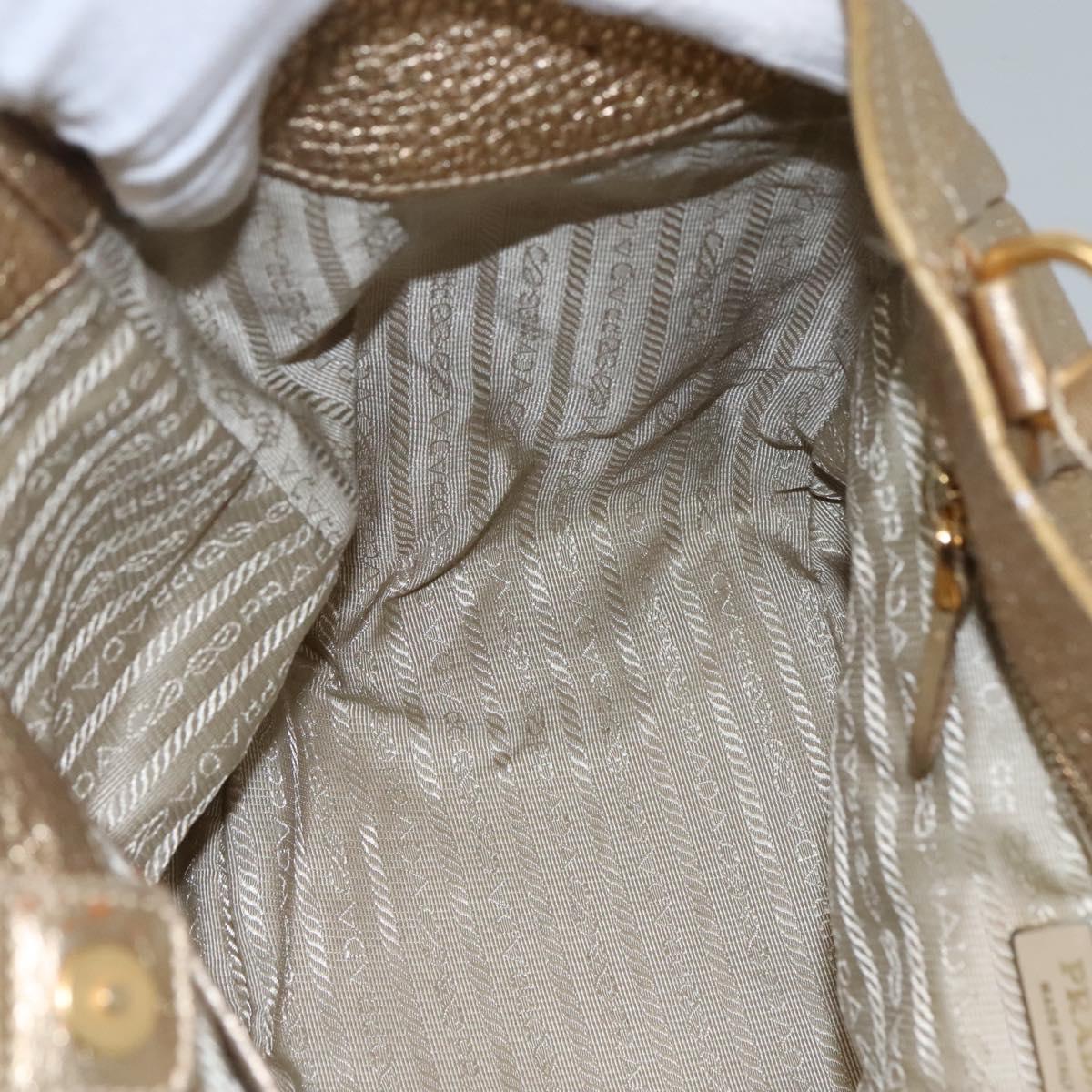 PRADA Tote Bag Leather Gold Tone Auth EC905
