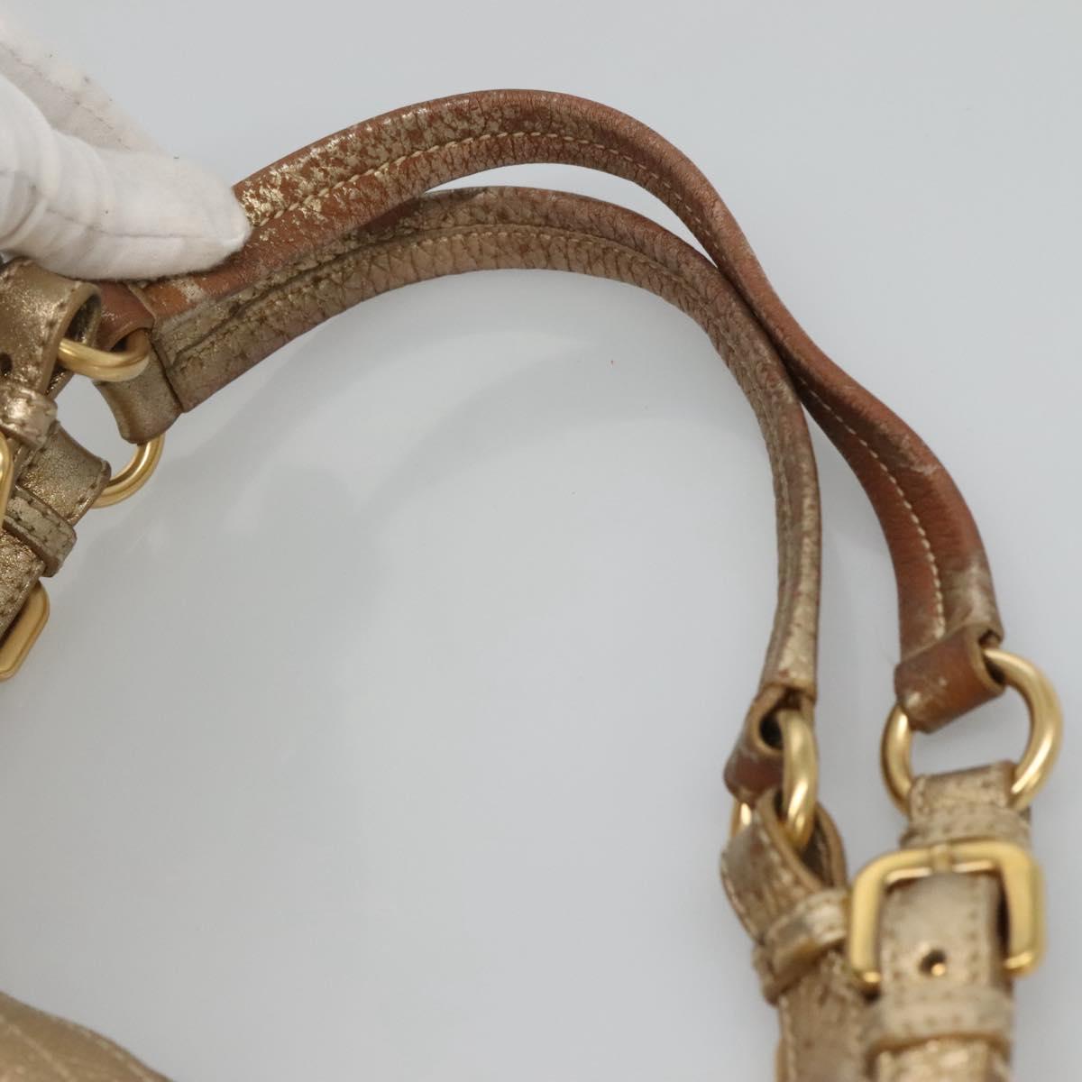 PRADA Tote Bag Leather Gold Tone Auth EC905