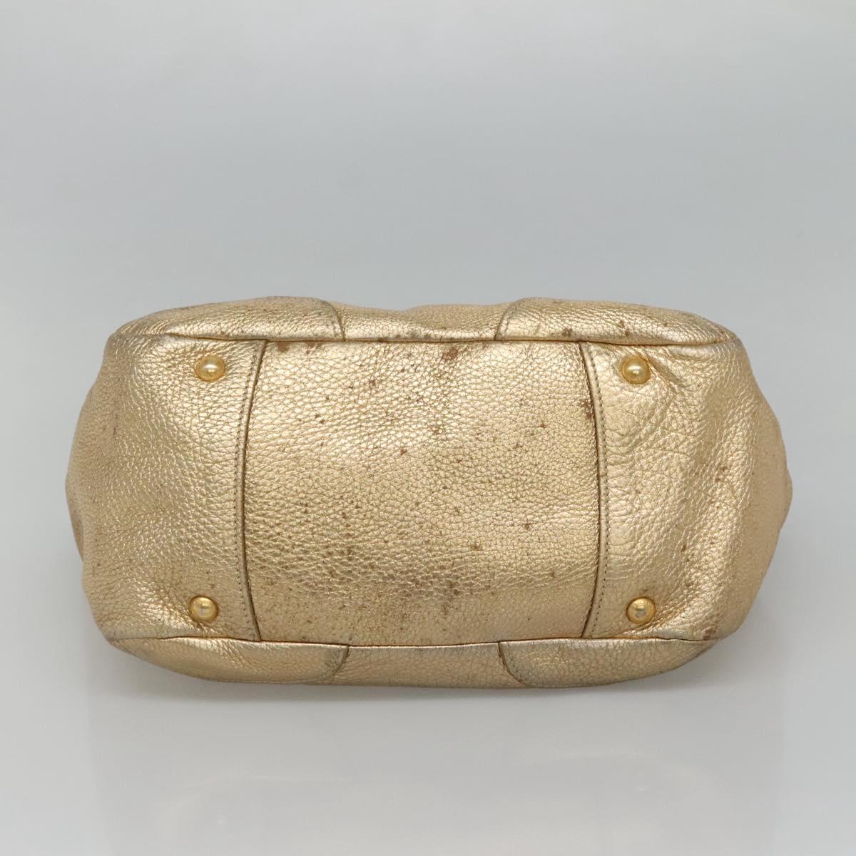 PRADA Tote Bag Leather Gold Tone Auth EC905