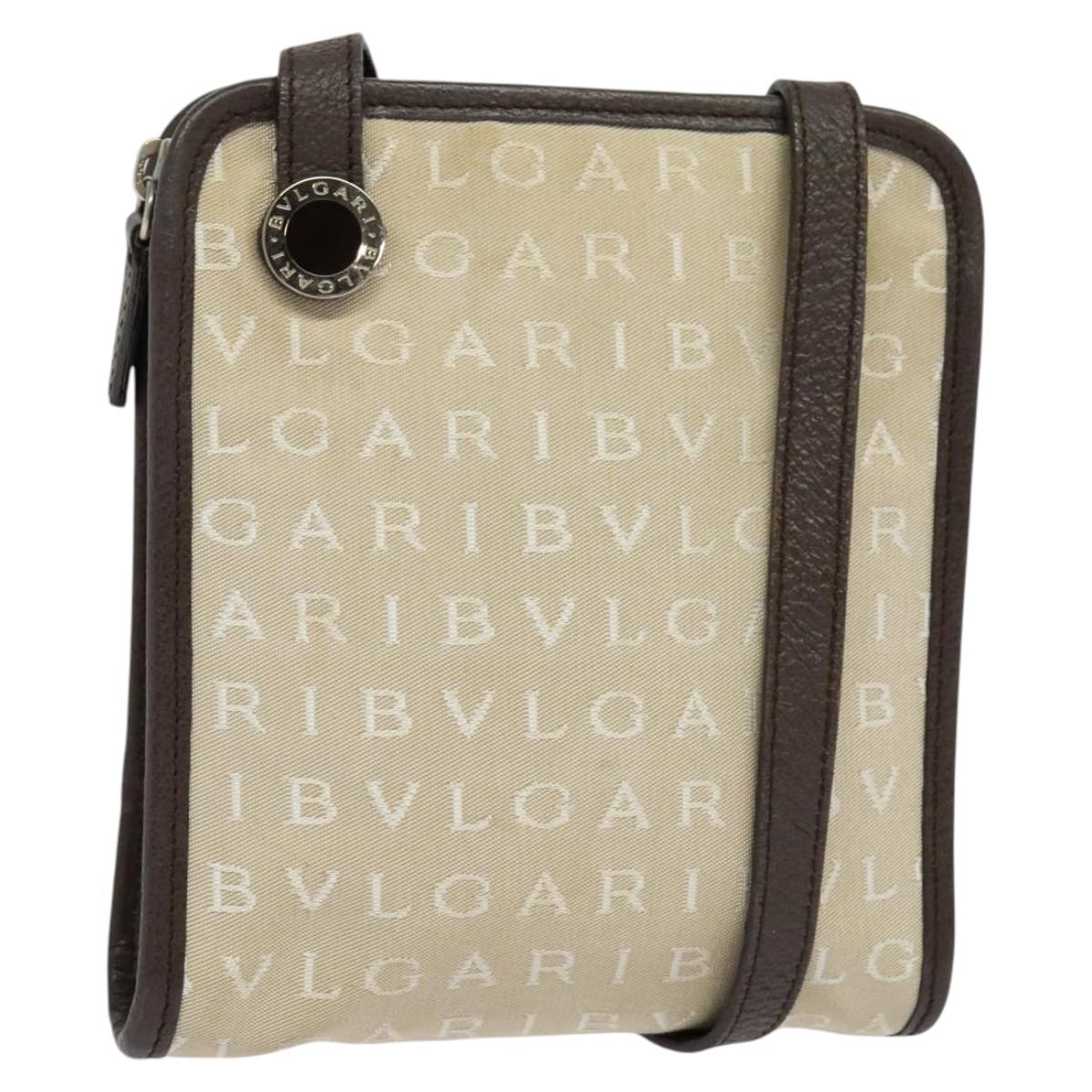 BVLGARI Logo Mania Shoulder Bag Canvas Beige Auth EC908