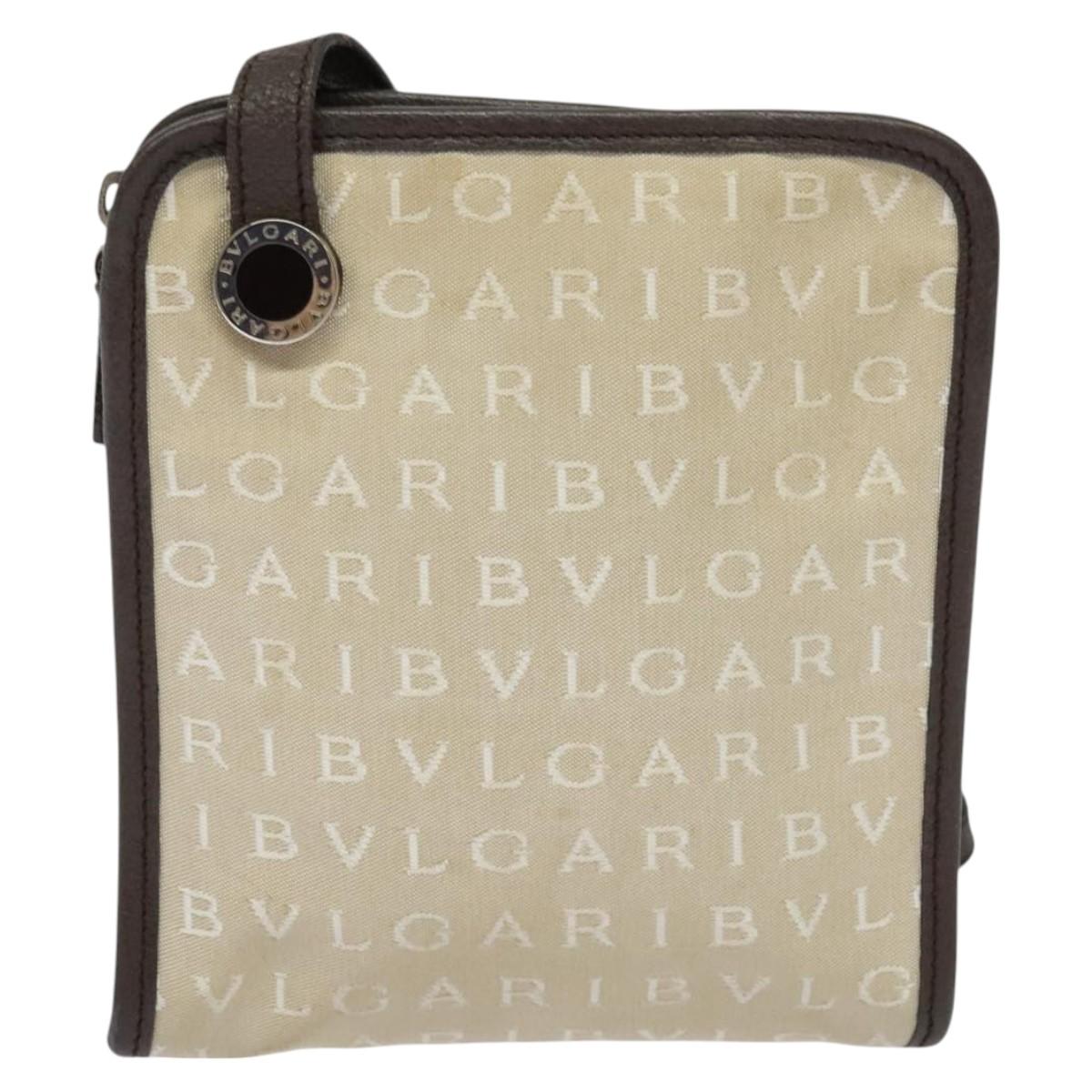 BVLGARI Logo Mania Shoulder Bag Canvas Beige Auth EC908