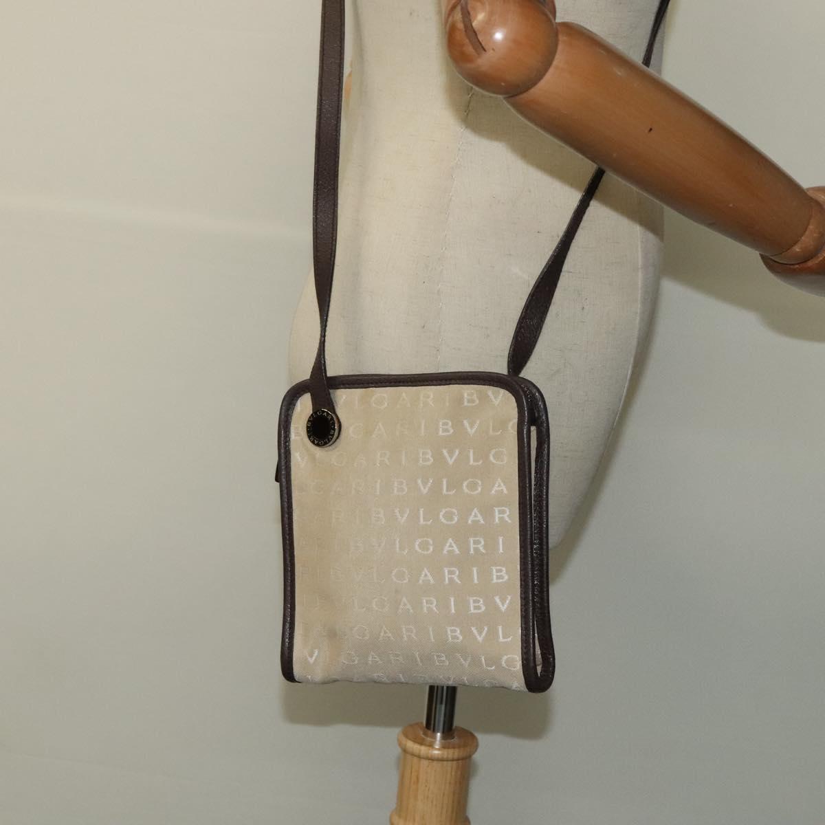 BVLGARI Logo Mania Shoulder Bag Canvas Beige Auth EC908