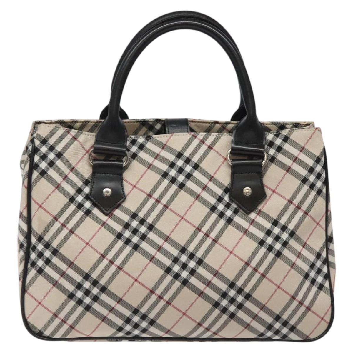 BURBERRY Nova Check Blue Label Hand Bag Nylon Beige Auth EC912