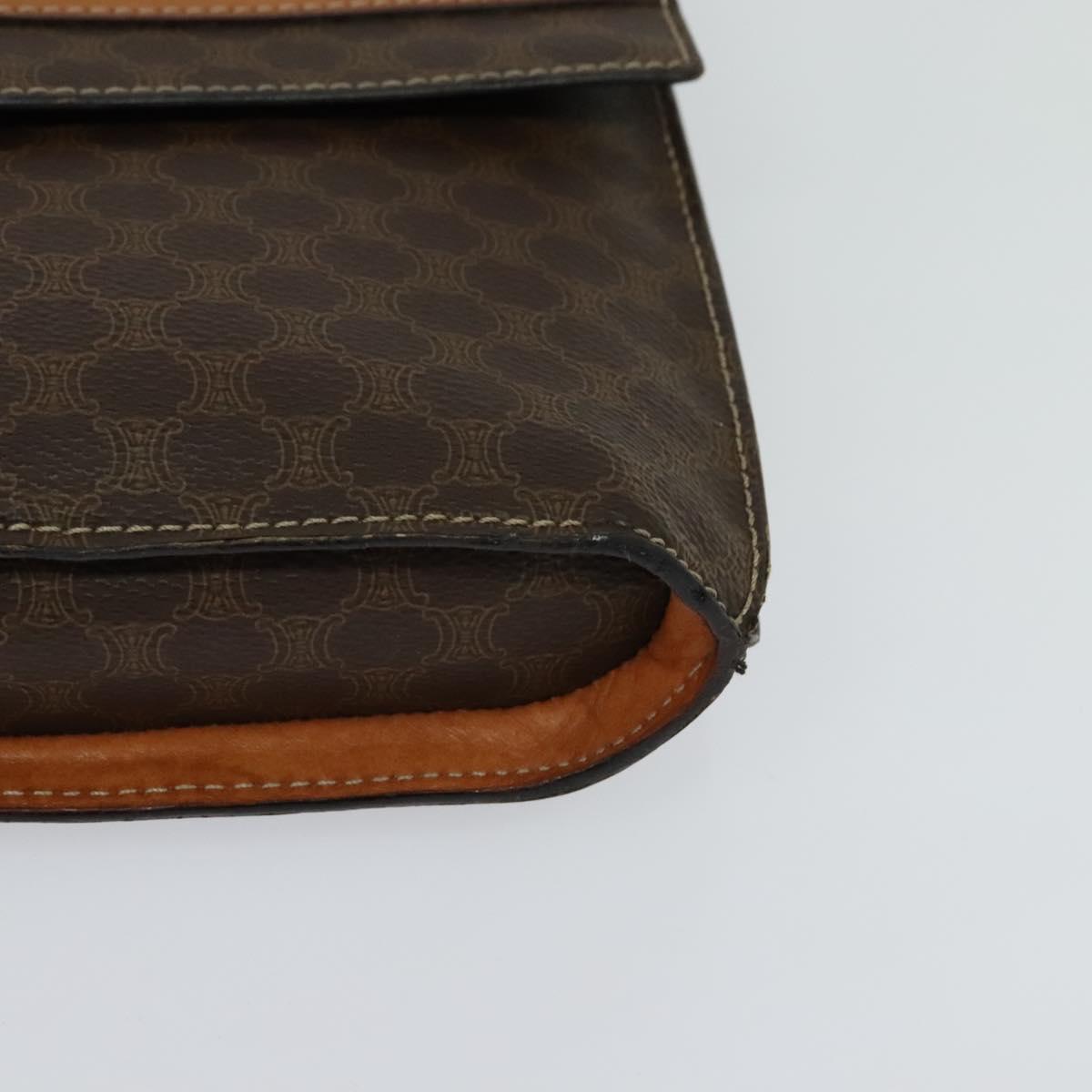 CELINE Macadam Canvas Coin Shoulder Bag PVC Leather Brown Gold Auth EC933