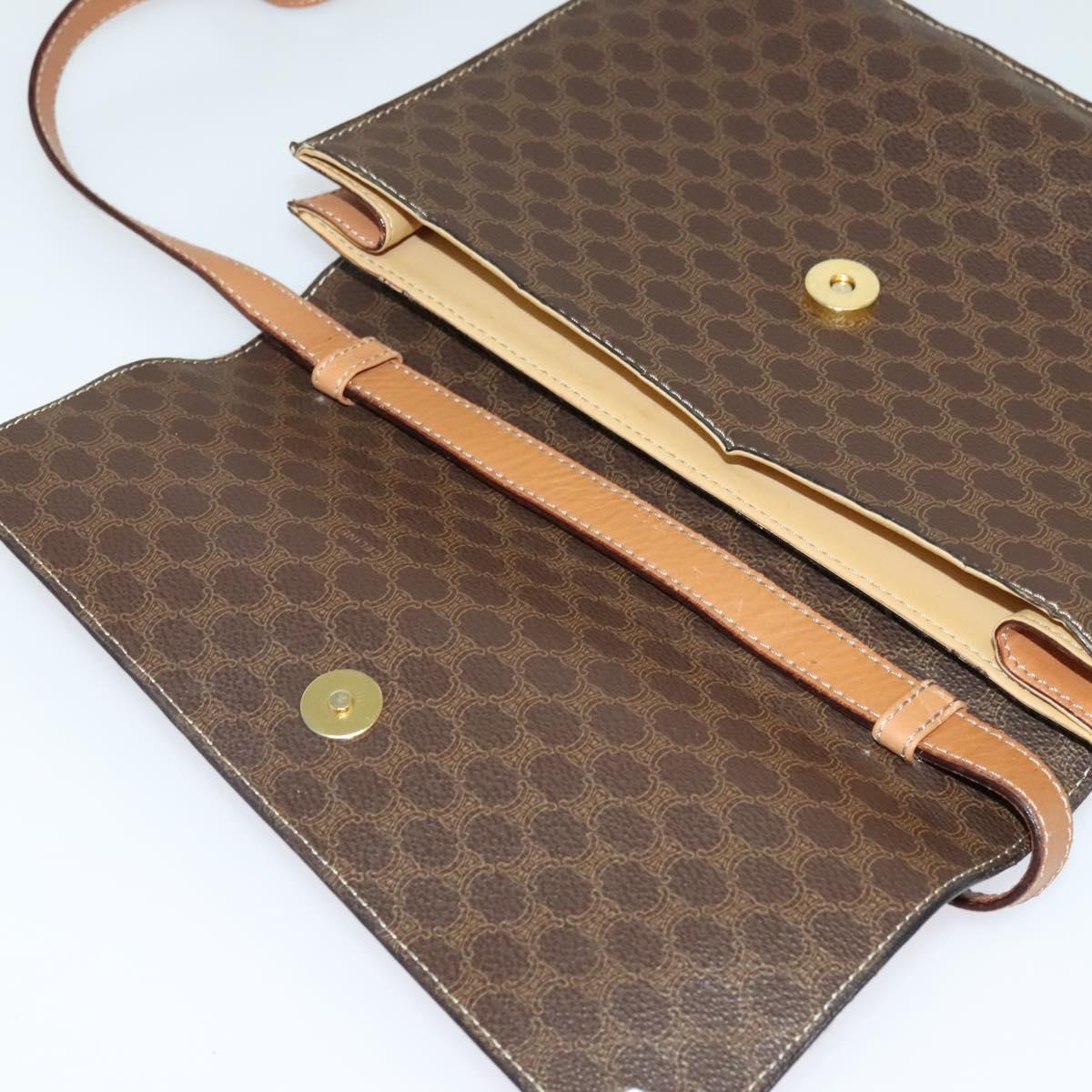 CELINE Macadam Canvas Coin Shoulder Bag PVC Leather Brown Gold Auth EC933