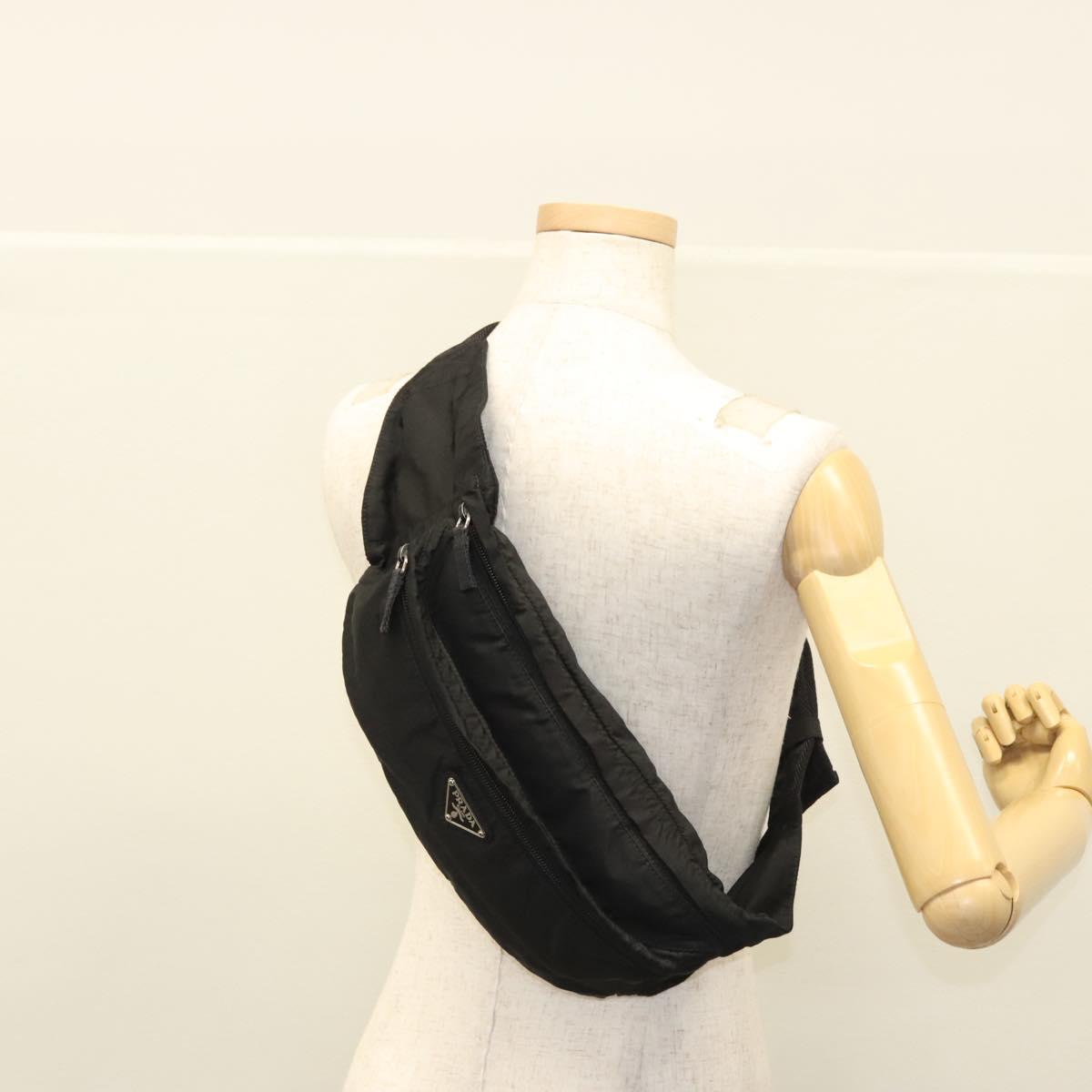 PRADA Waist bag Nylon Black Silver Auth EC935