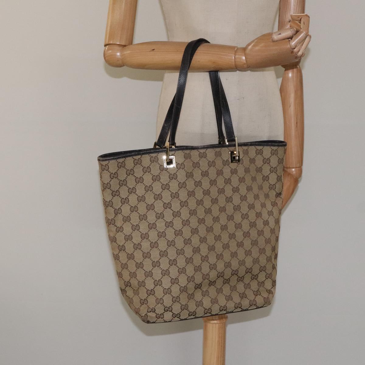 GUCCI GG Canvas Tote Bag Beige Gold 002 1098 1705 Auth EC943