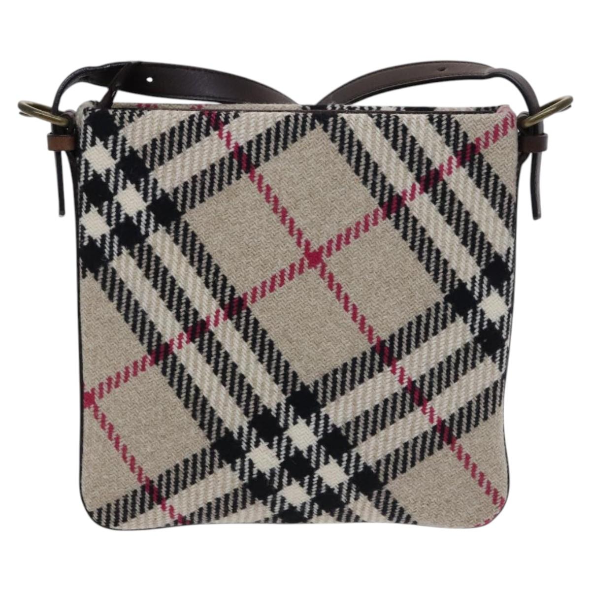 BURBERRY Nova Check Shoulder Bag Wool Beige Auth EC948