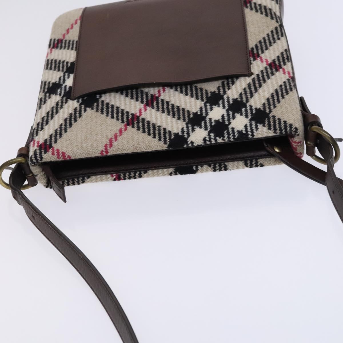 BURBERRY Nova Check Shoulder Bag Wool Beige Auth EC948