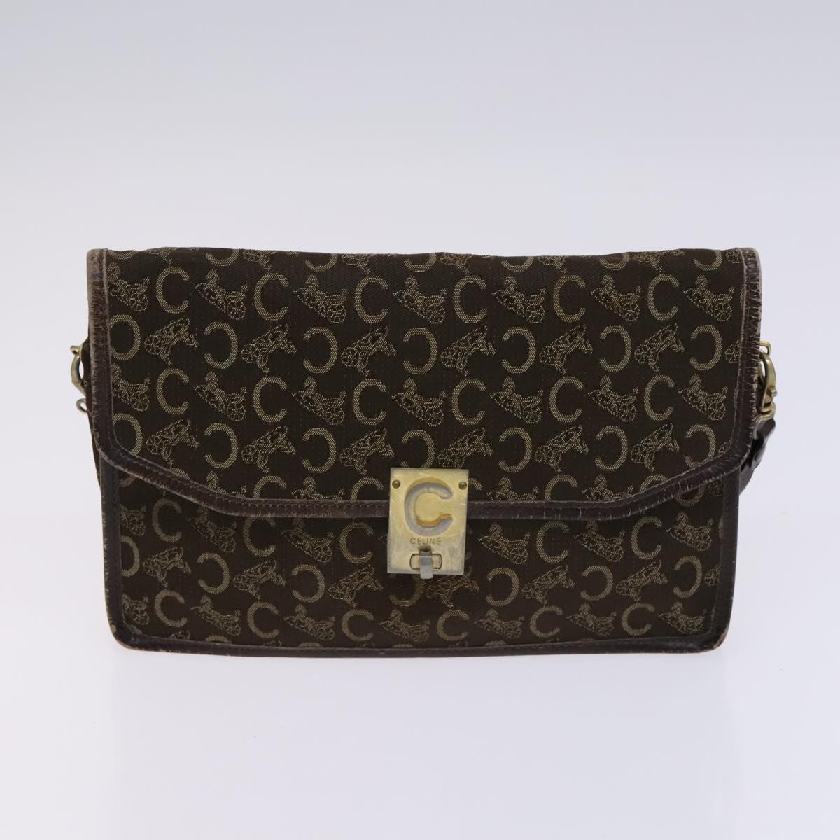 CELINE C Sulky Boston Shoulder Bag Canvas 2Set Brown Navy Auth EC949