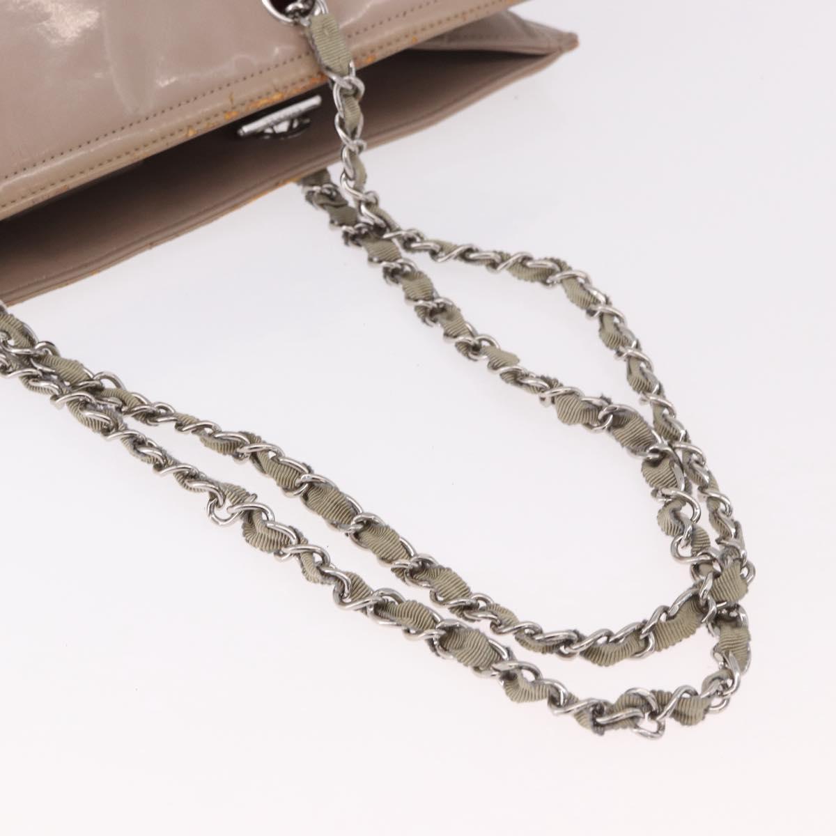 CHANEL Chain Tote Bag Patent leather Beige CC Auth EC956