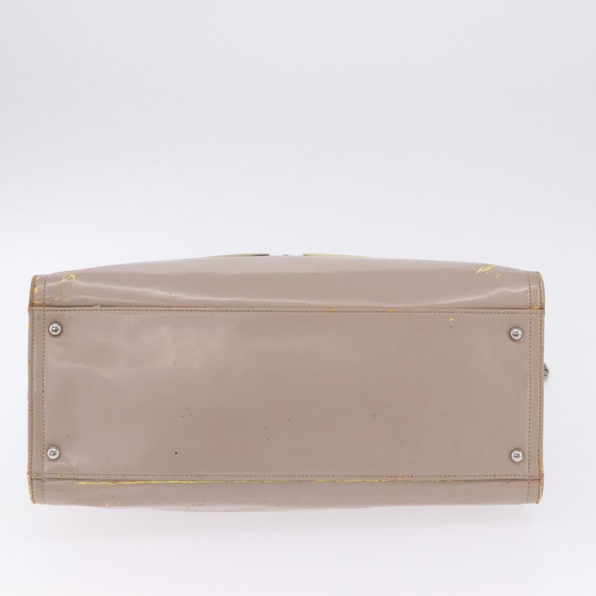 CHANEL Chain Tote Bag Patent leather Beige CC Auth EC956