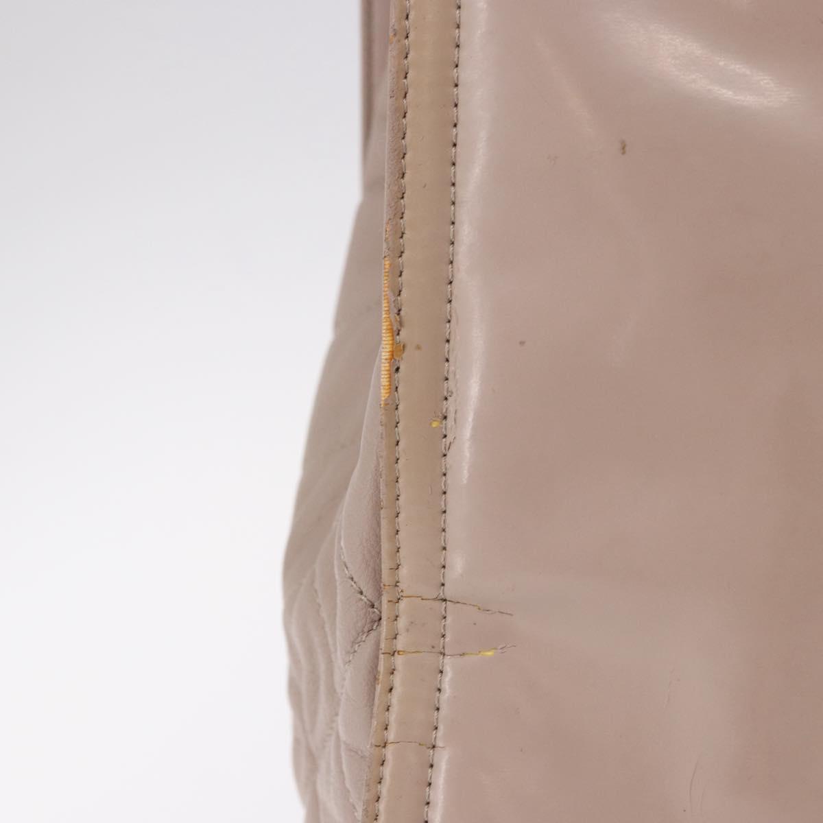 CHANEL Chain Tote Bag Patent leather Beige CC Auth EC956
