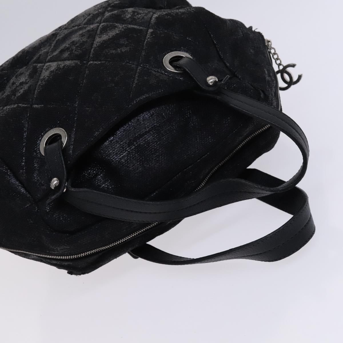 CHANEL Paris Biarritz PM Hand Bag Coated Canvas Black CC Auth EC957