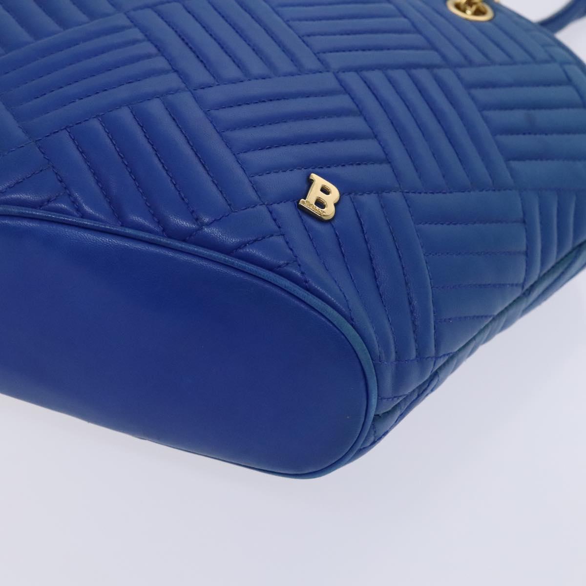 BALLY Shoulder Bag Leather Blue Gold Auth EC978