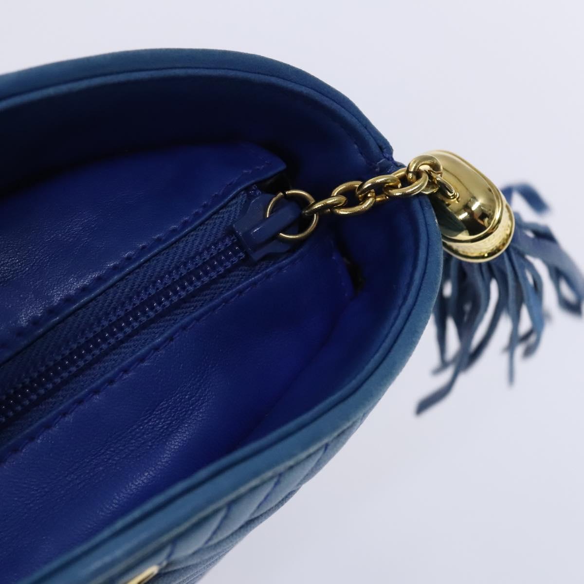 BALLY Shoulder Bag Leather Blue Gold Auth EC978