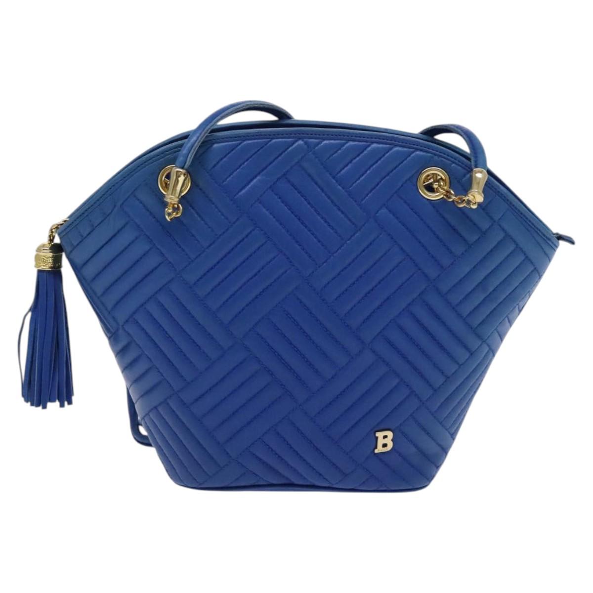 BALLY Shoulder Bag Leather Blue Gold Auth EC978