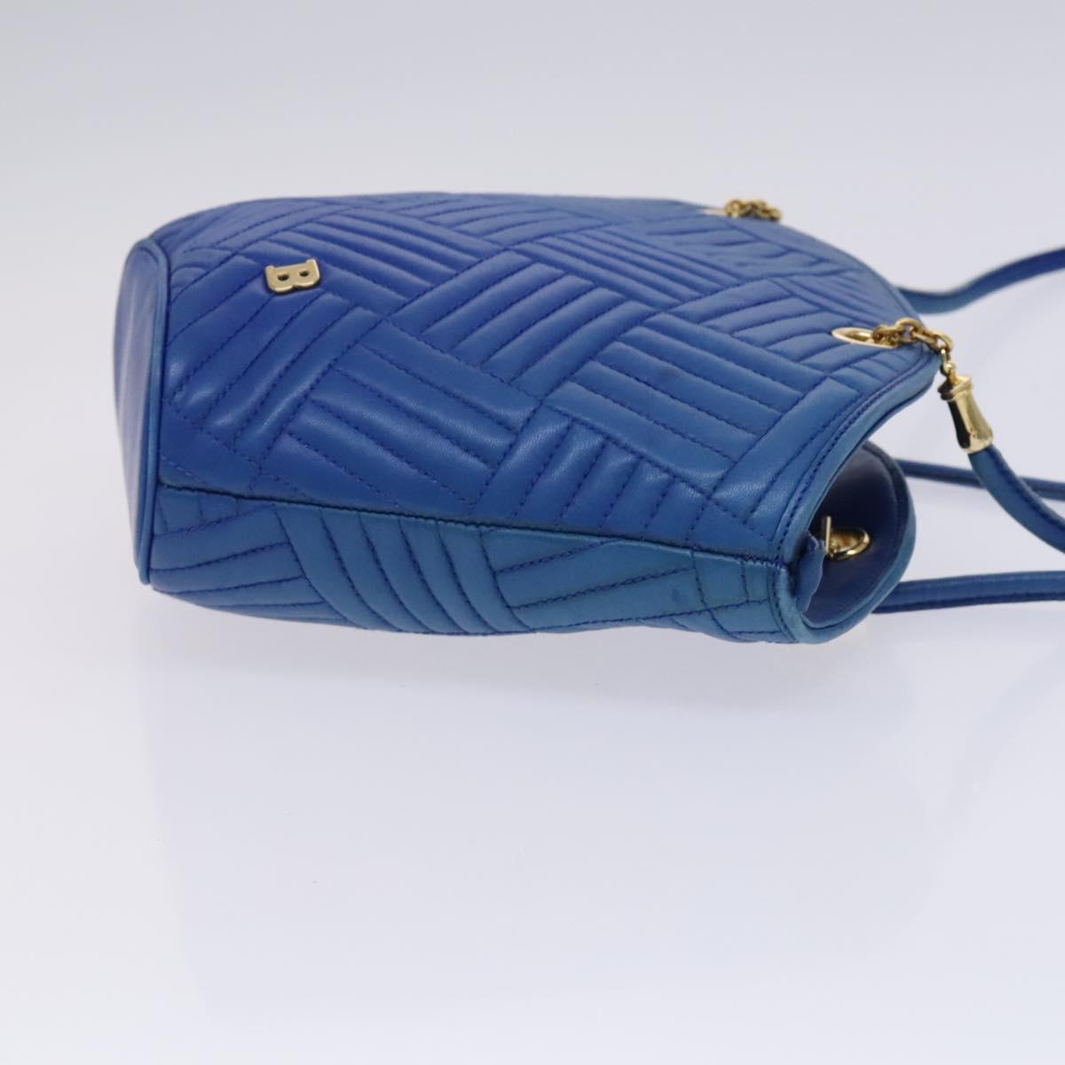 BALLY Shoulder Bag Leather Blue Gold Auth EC978