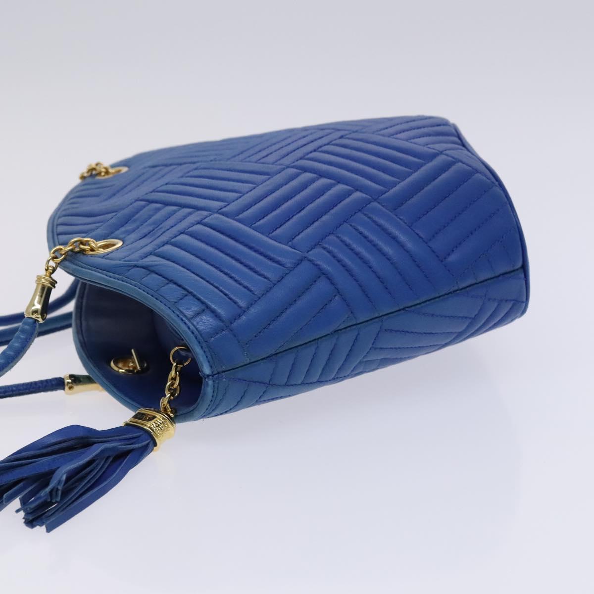 BALLY Shoulder Bag Leather Blue Gold Auth EC978